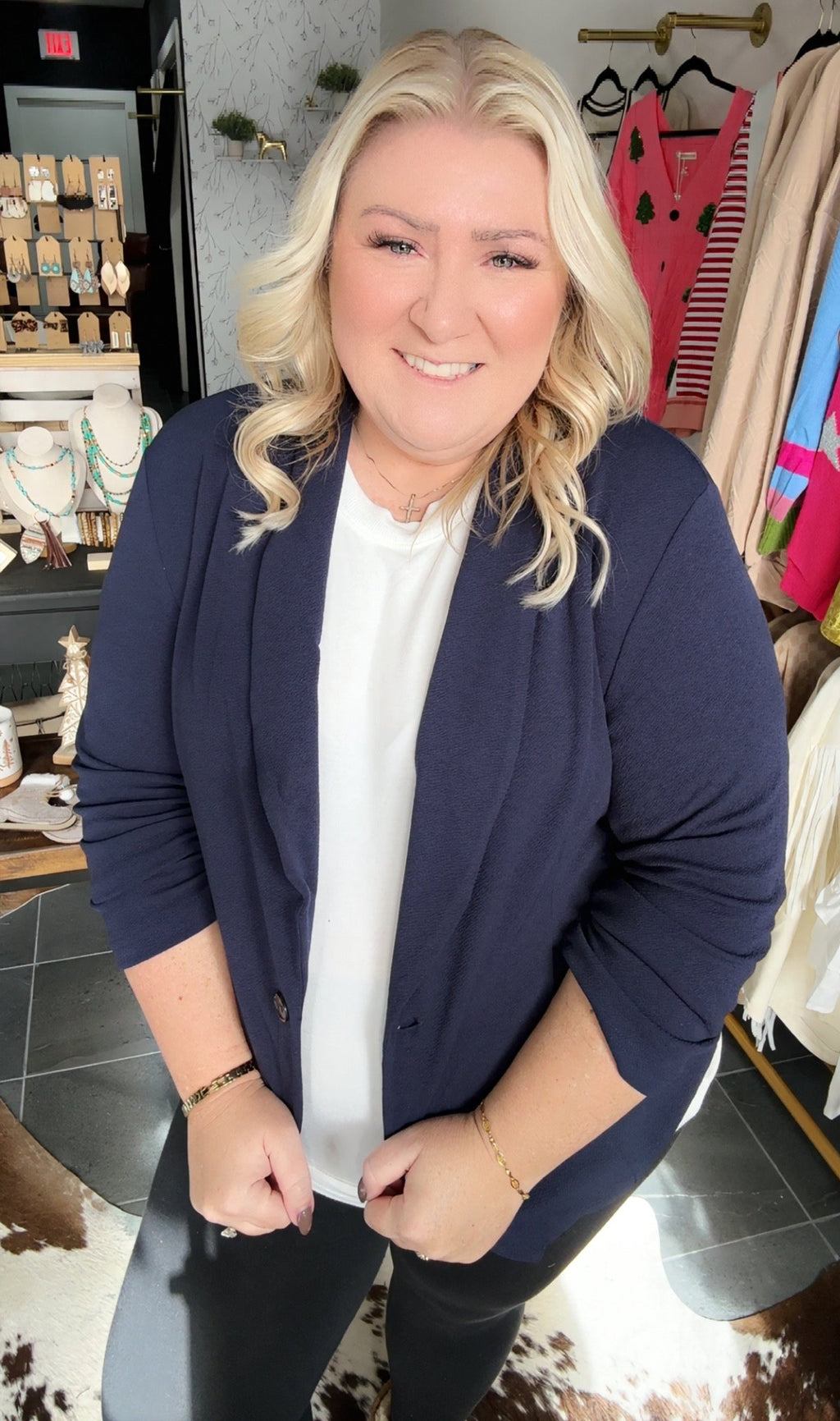 The Angela Blazer . Navy blue One button blazer.