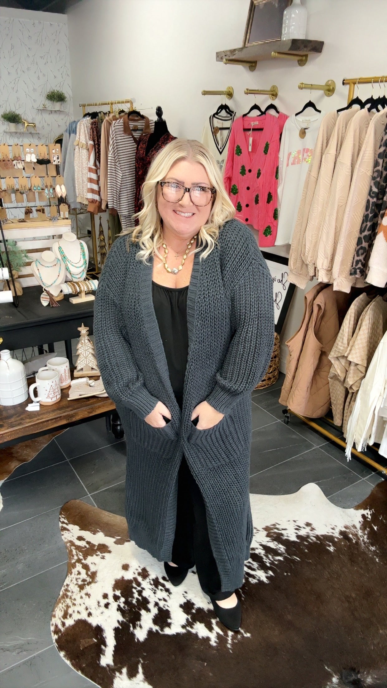 The Keri Cardi-  Long Charcoal Grey Cardigan.