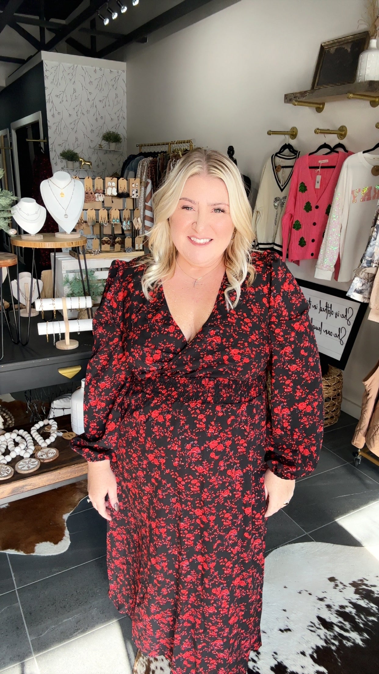 The Holly Maxi- Tiny Red Floral Dress