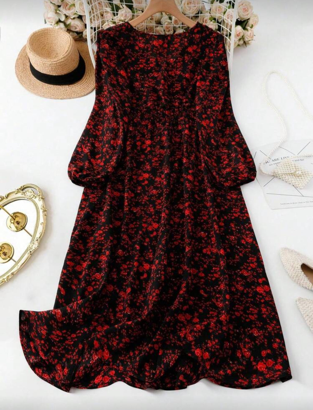The Holly Maxi- Tiny Red Floral Dress