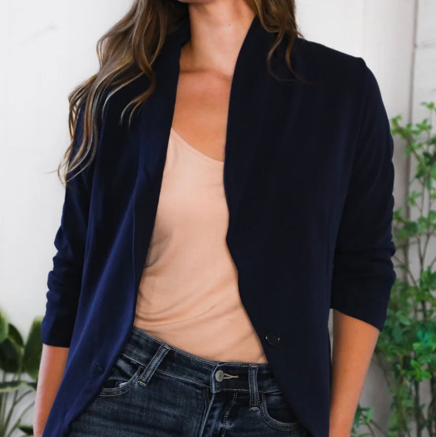The Angela Blazer . Navy blue One button blazer.