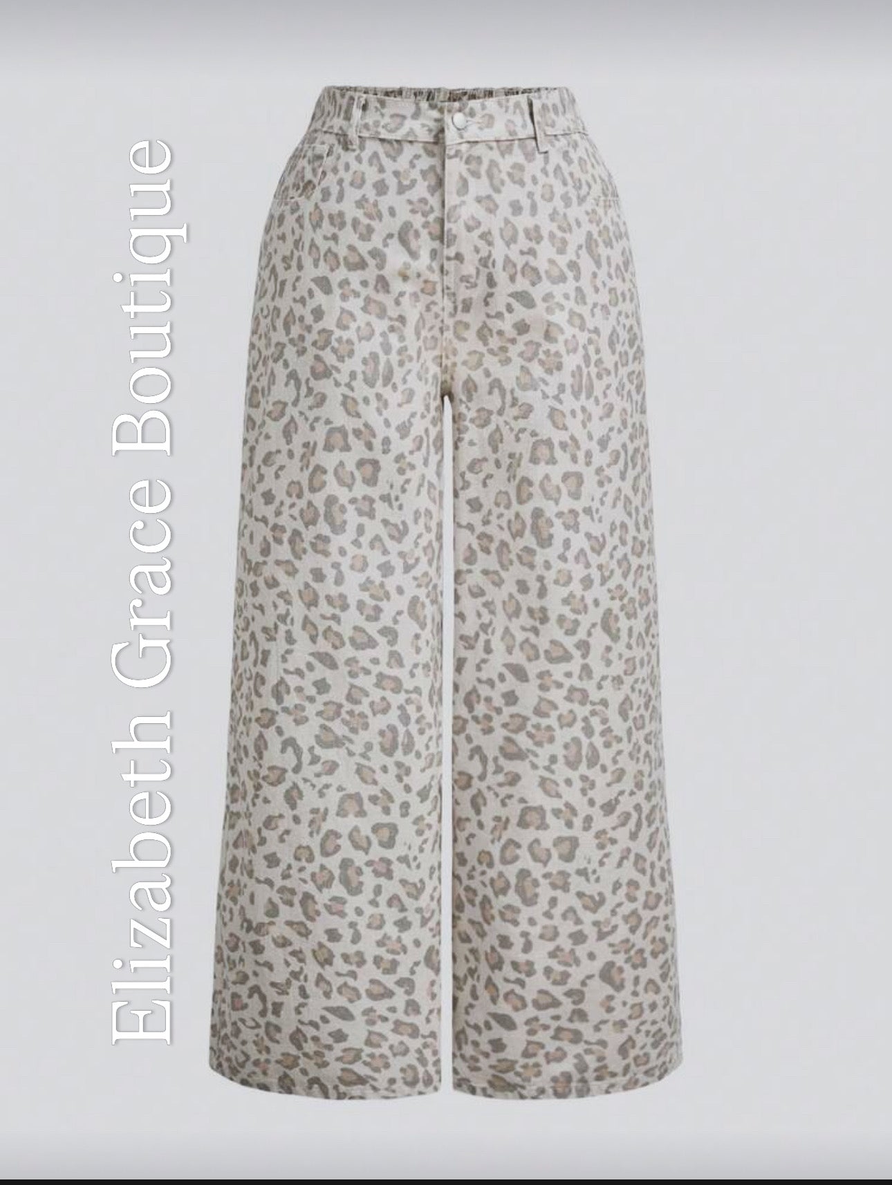 Leopard print wide leg denim