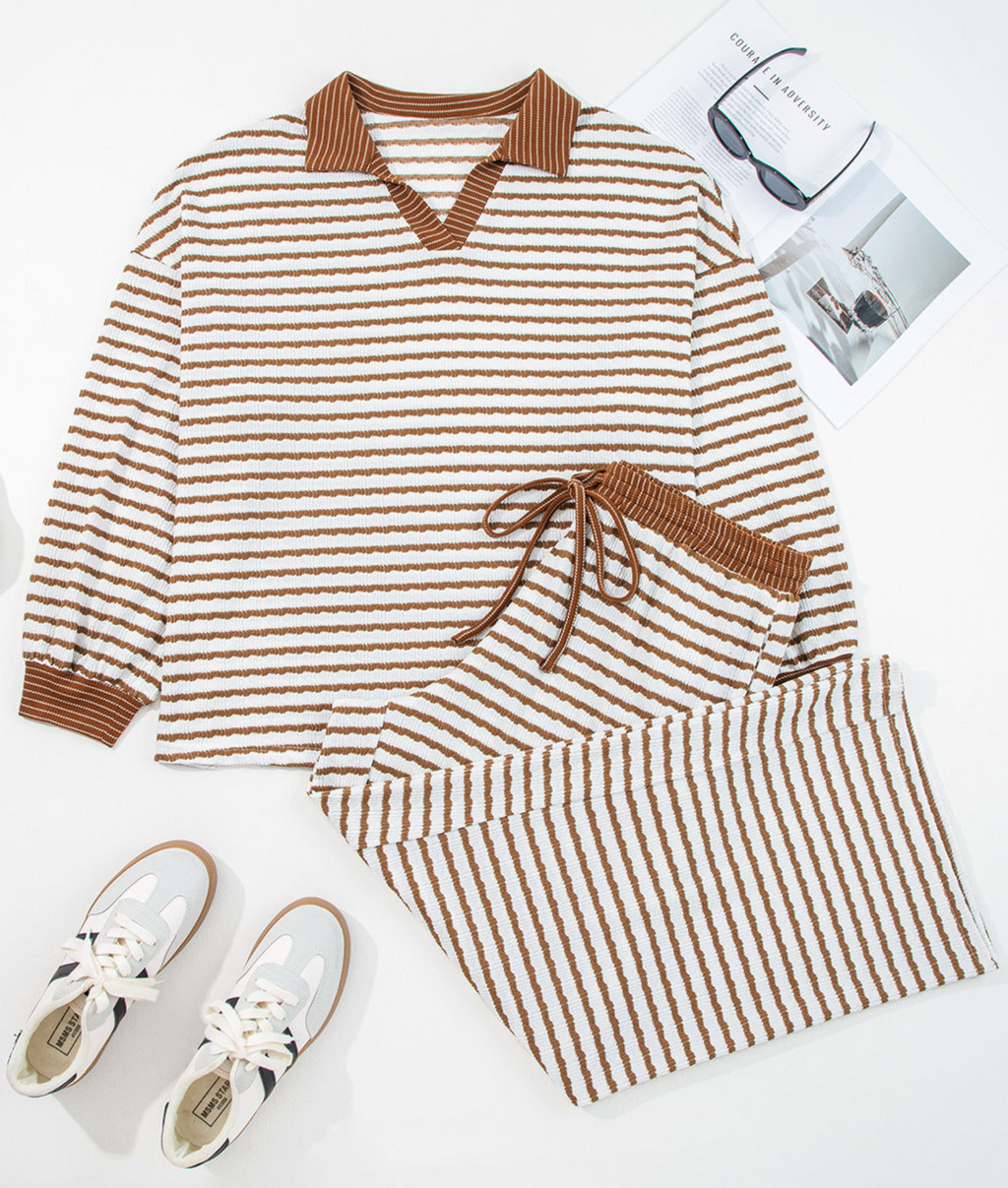 The Gracie. Long sleeve stripe lounge set.