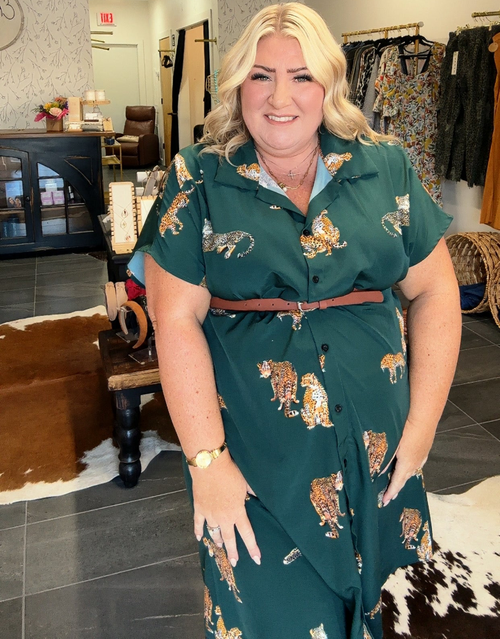 The Kathy. Green leopard dress.