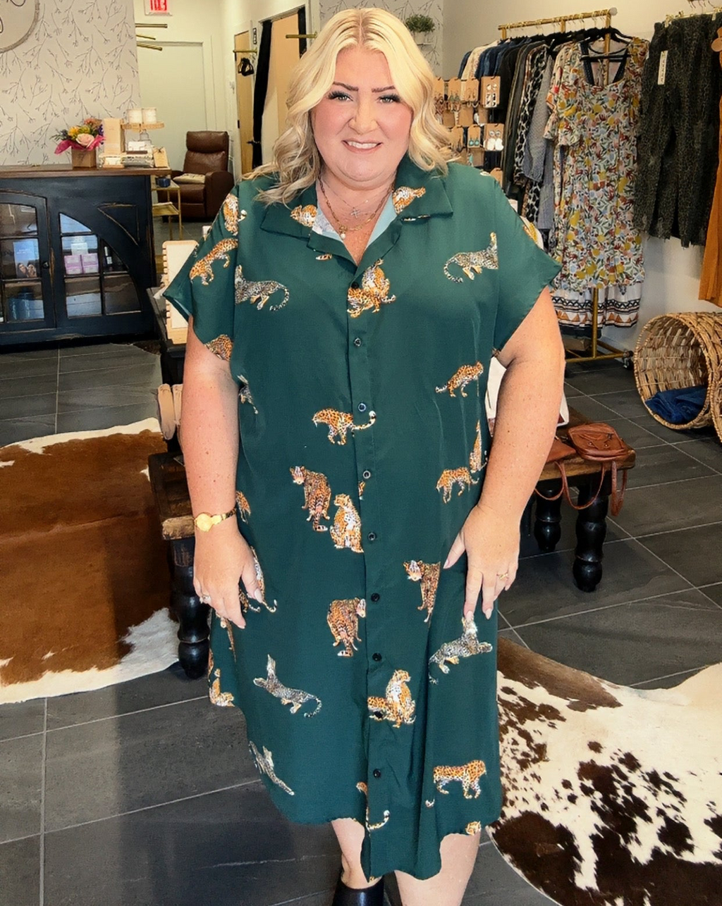 The Kathy. Green leopard dress.